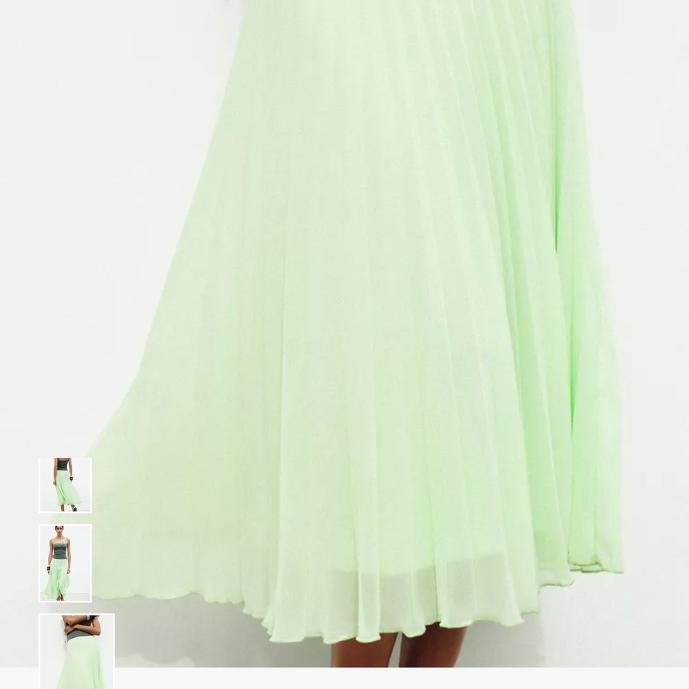 Zara Light Green Pleated Midi Skirt - Picture 5 of 12